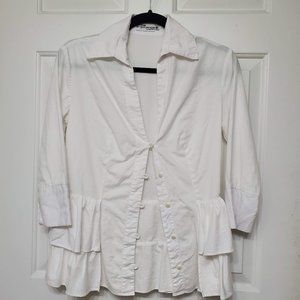 Highcollar White Blouse Size 4 By Hugo Espina